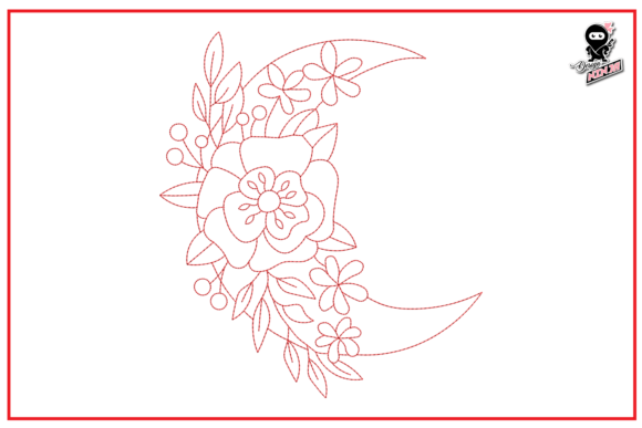 Floral Moon Redwork Embroidery Review for Etsy Shops